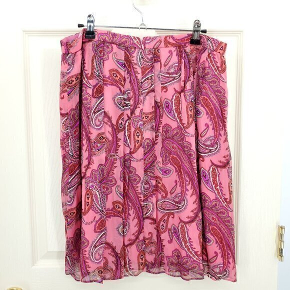 J. Crew Silk Double Pleated Paisley Skirt 12 Pink/Purple - Picture 3 of 13